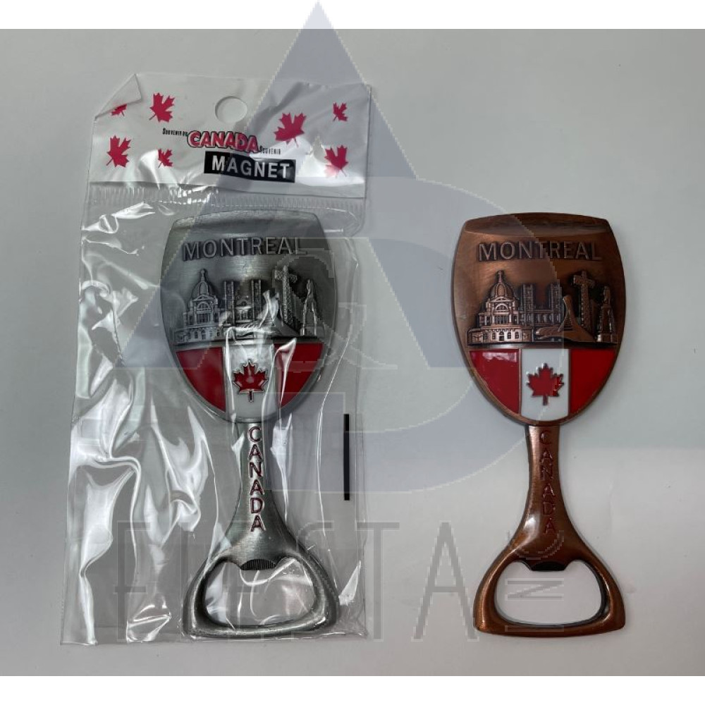 MONTREAL WINE GLASS WITH STAND DESIGN WITH LANDMARKS AND FLAG WITH BOTTLE OPENER MAGNET
