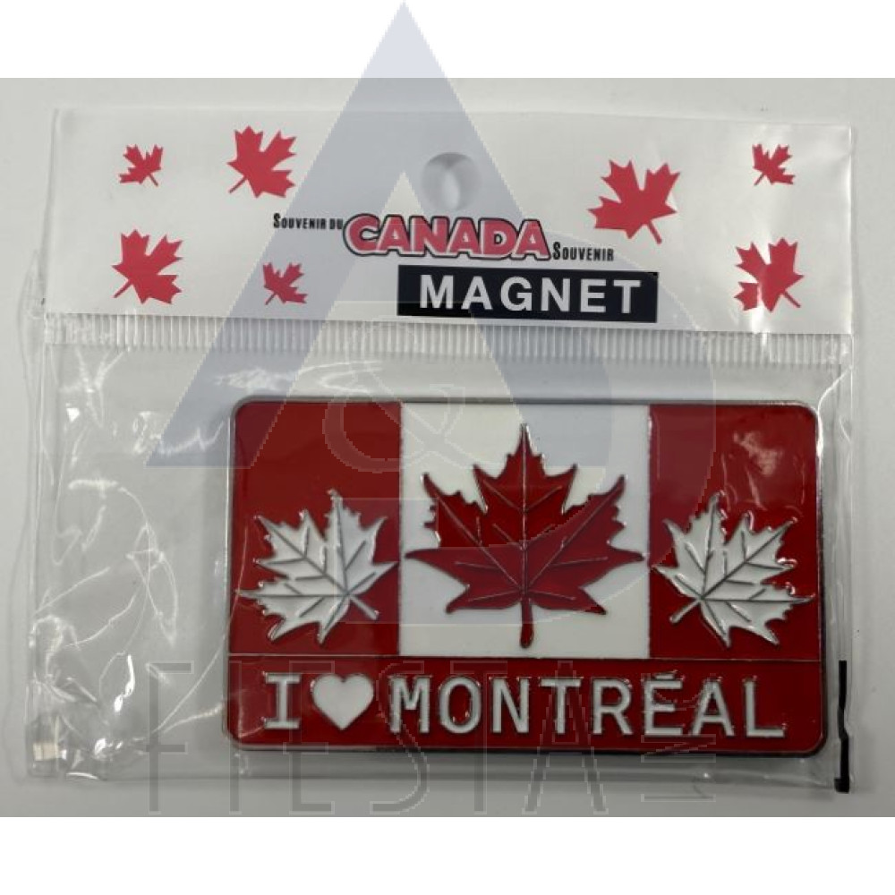 MONTREAL METAL RECTANGLE "I LOVE (HEART) MONTREAL" WITH RED/WHITE/RED MAPLE LEAFS 4.78X8 CM MAGNET
