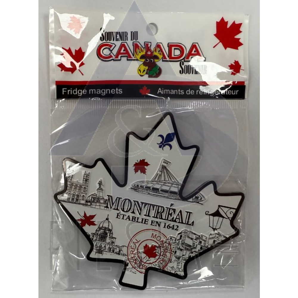 MONTREAL TINPLATE MAPLE LEAF SHAPE WITH ICONS MAGNET 