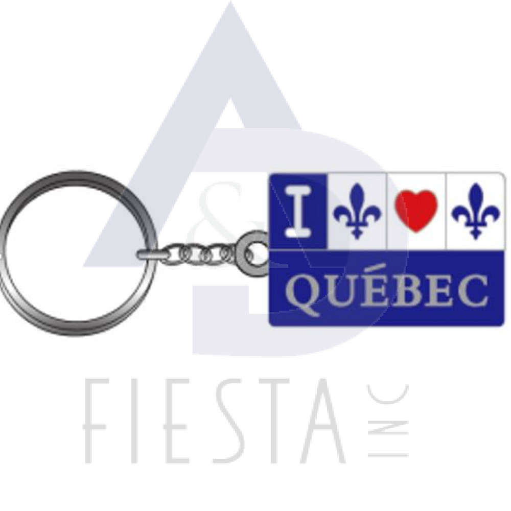 QUEBEC METAL RECTANGLE "I LOVE QUEBEC" WITH FLEUR DE LYS KEY CHAIN 