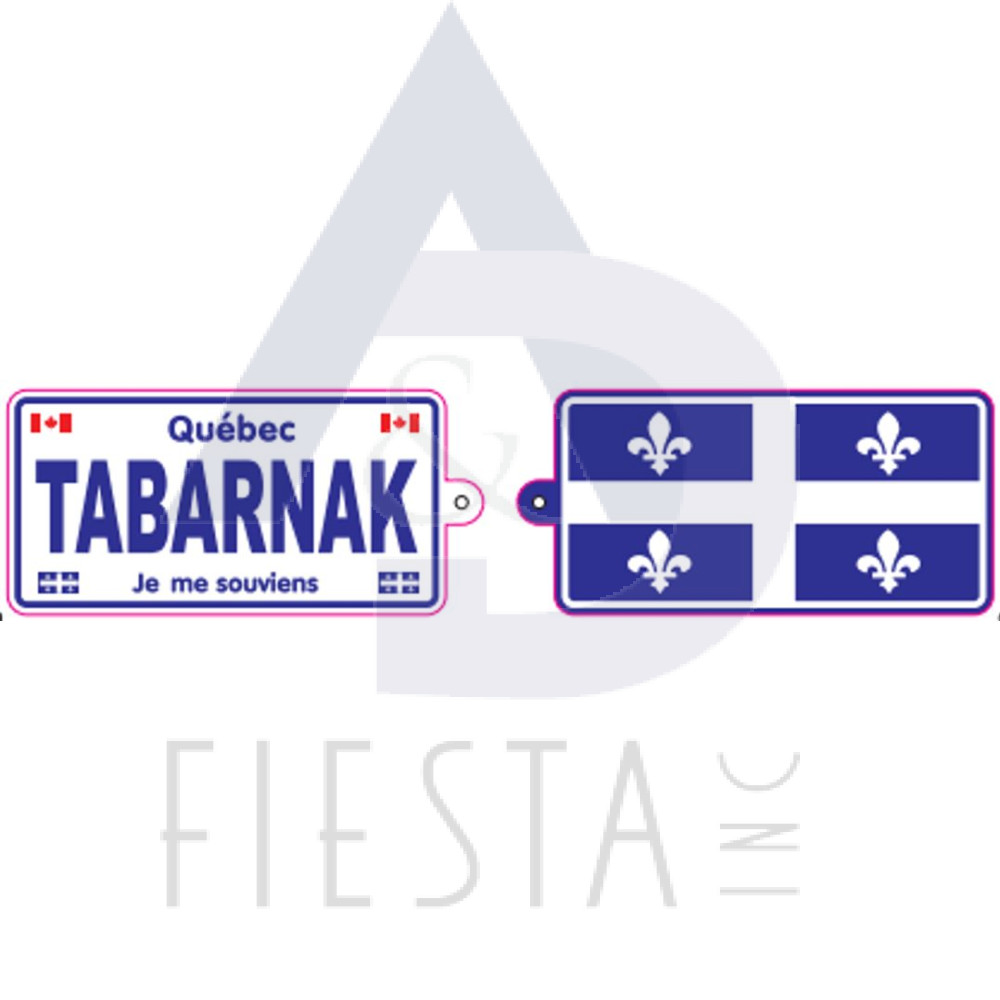QUEBEC LICENSE PLATE 2 SIDED, QUEBEC FLAG/"TABARNAK" KEY CHAIN