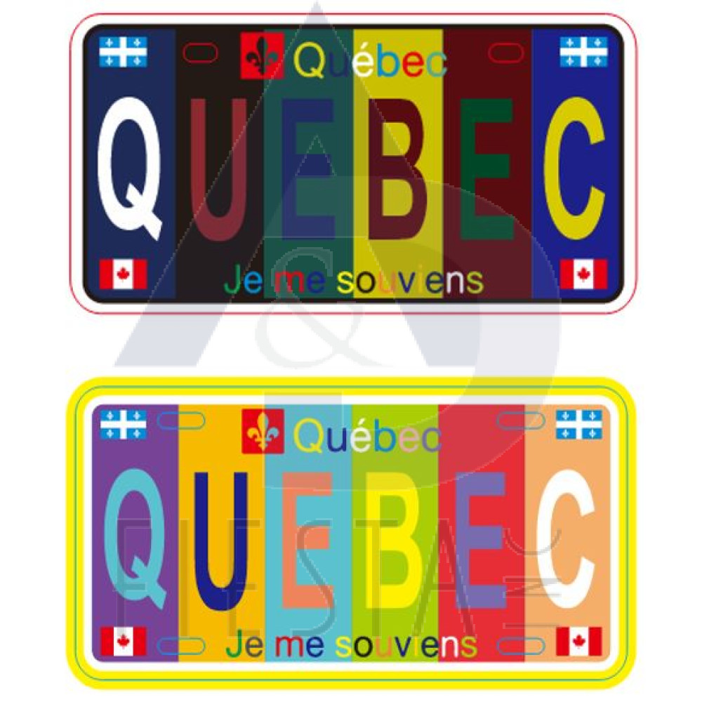 QUEBEC "FOIL" LICENSE PLATE "QUEBEC" MULTI DARK/LIGHT COLOR ASSORTED 10X5 CM MAGNET