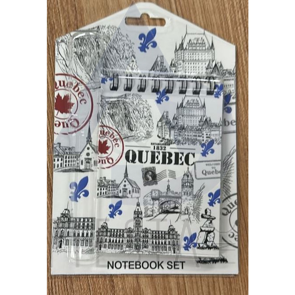 QUEBEC NOTE BOOK AND PEN SET ON BLISTER CARD