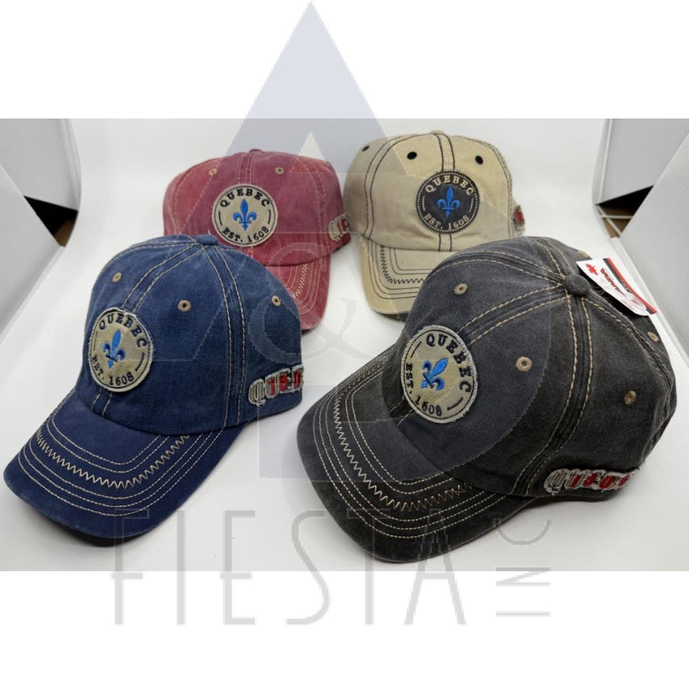 QUEBEC CAP WITH ROUND PATCH WITH "QUEBEC/FLEUR DE LYS/EST. 1608, SIDE PATCH QUEBEC/1608 ASSORTED COLORS
