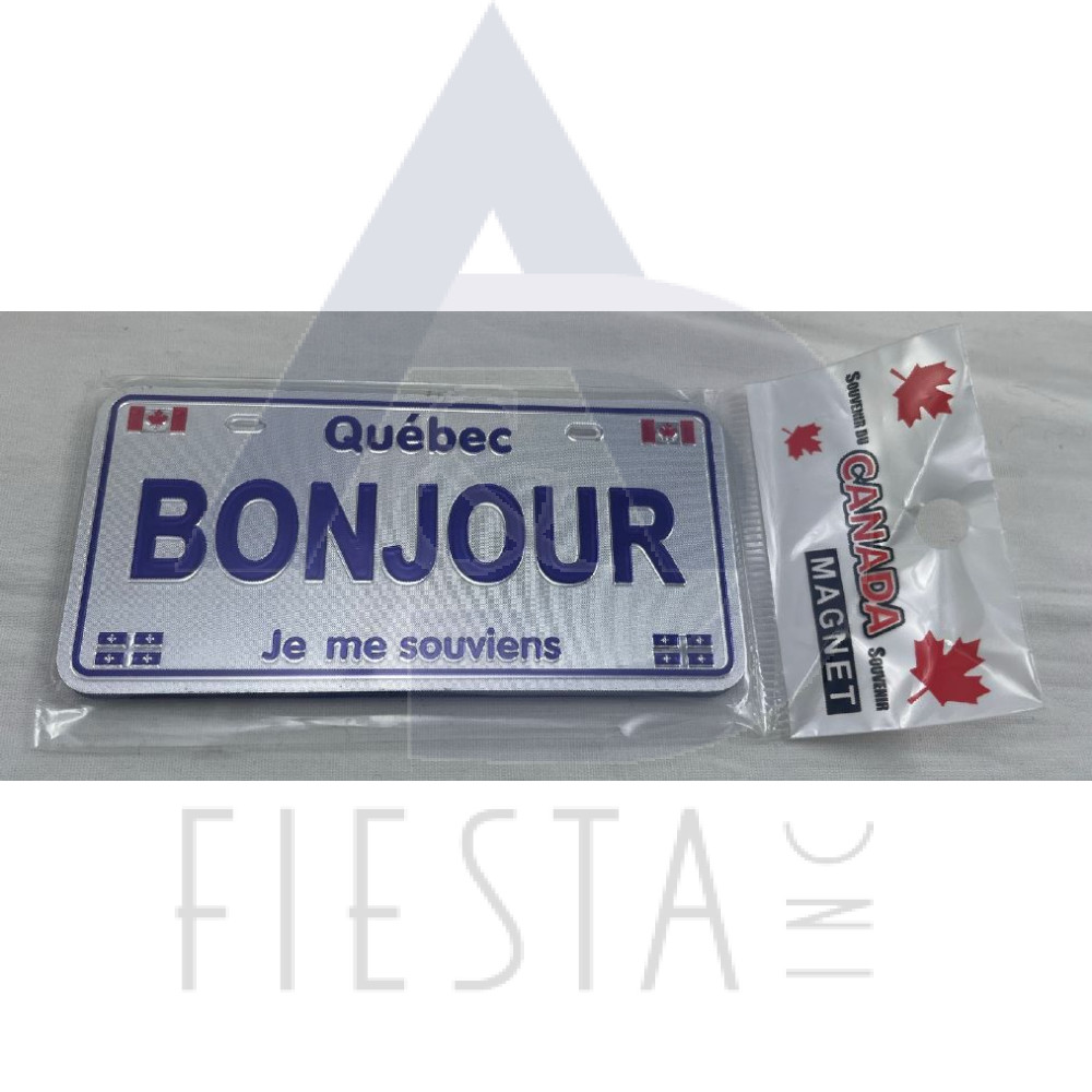 QUEBEC FOIL LICENCE PLATE "BONJOUR" MAGNET 5X10 CM