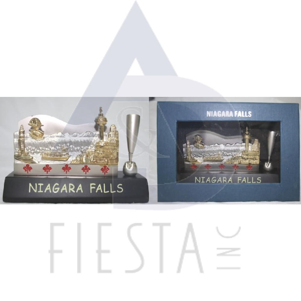 NIAGARA FALLS 2-TONE NAME CARD HOLDER WITH PEN HOLDER IN BLUE GIFT BOX