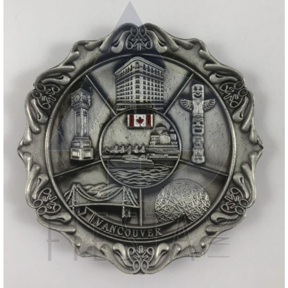 VANCOUVER METAL NICE ROUND PLATE WITH LANDMARKS IN ACRYLIC BOX