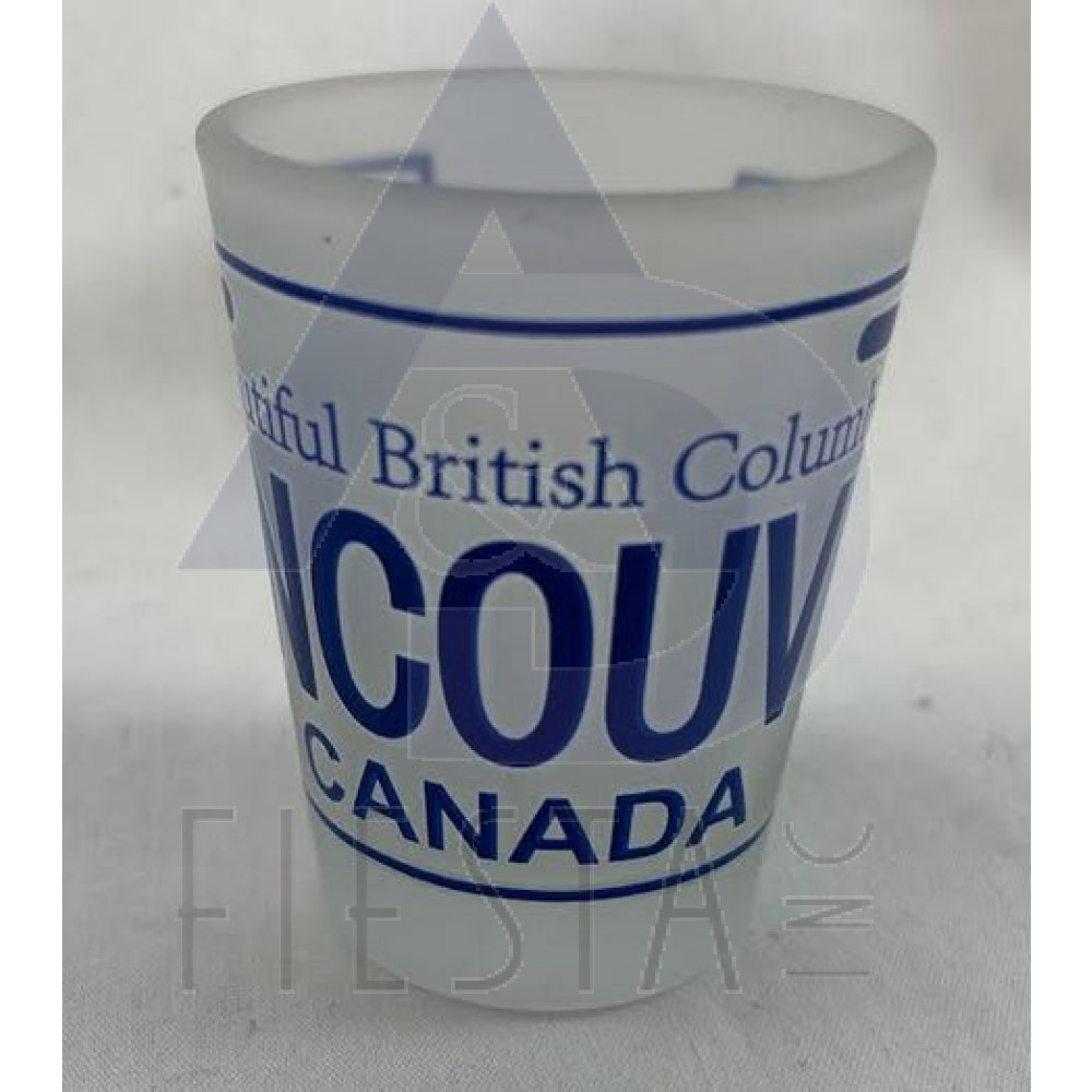 VANCOUVER FROSTED SHOT GLASS B.C. LICENSE PLATE "VANCOUVER"
