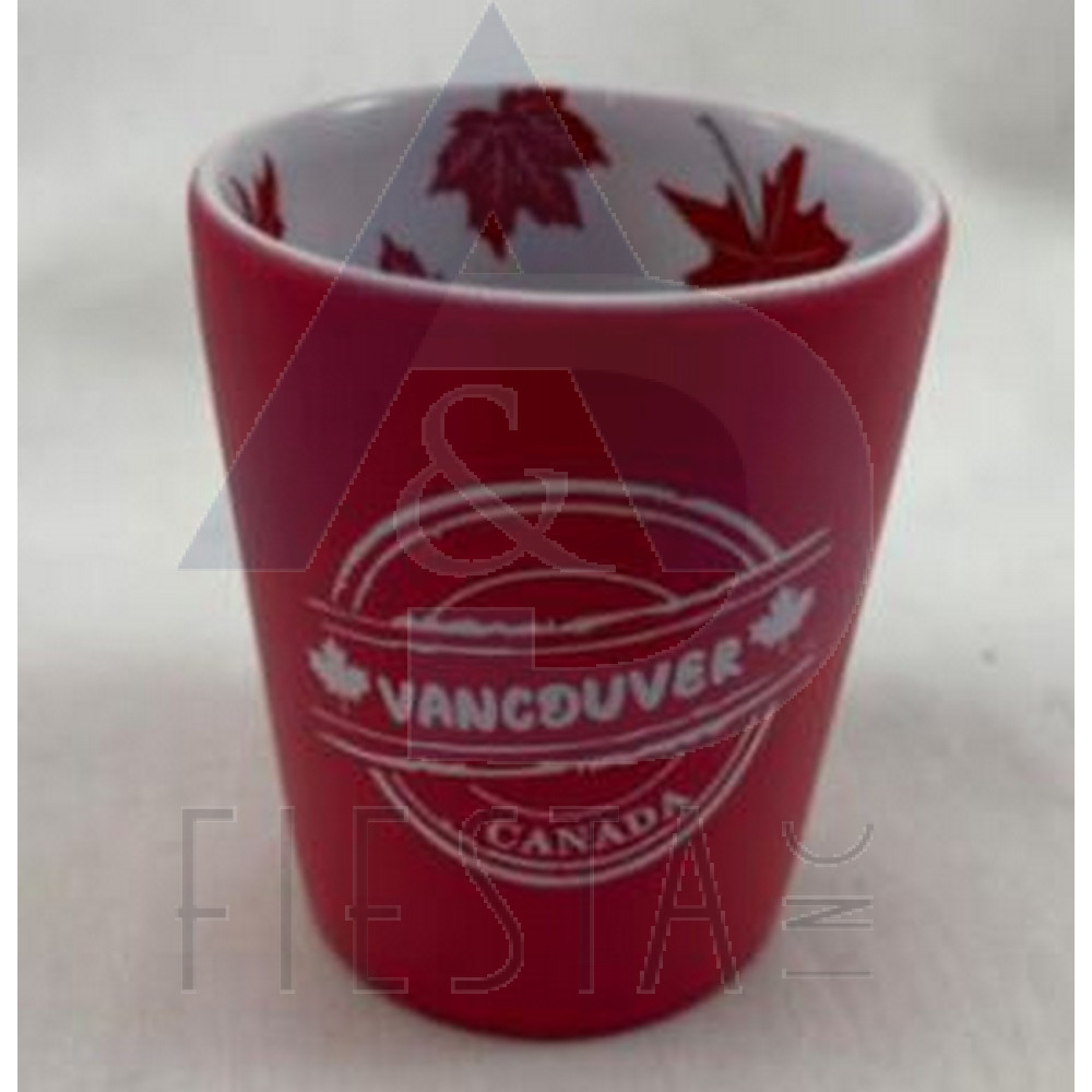 VANCOUVER CERAMIC RED SHOT GLASS WITH 2 SIDED LOGO