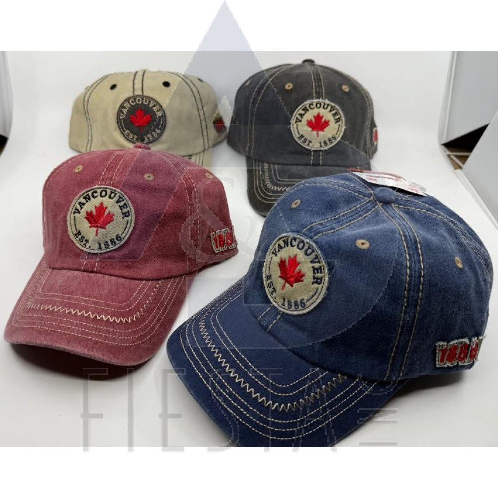 VANCOUVER CAP WITH ROUND PATCH WITH "VANCOUVER/MAPLE LEAF/EST. 1886, SIDE PATCH VANCOUVER/1886 ASSORTED COLORS