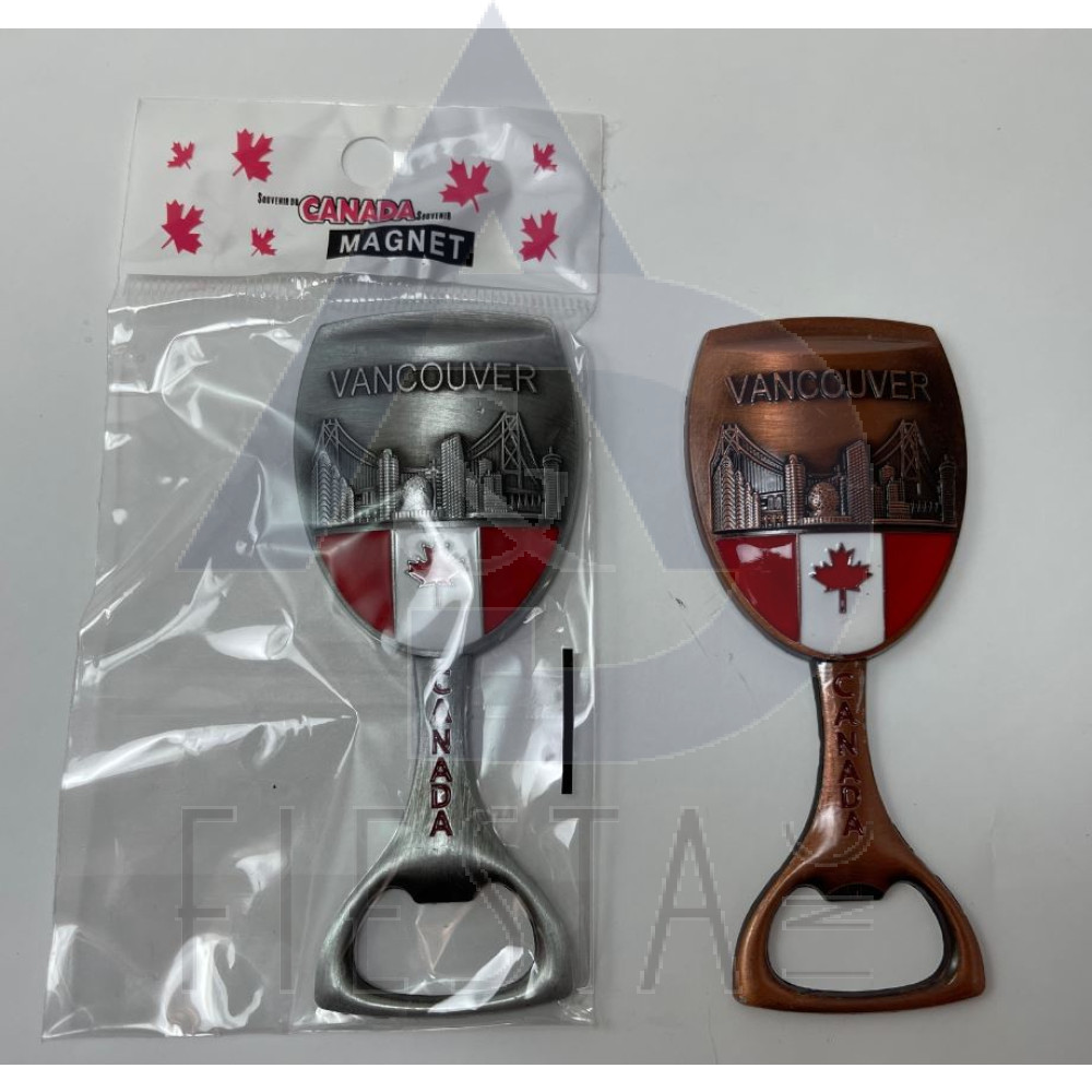 VANCOUVER WINE GLASS WITH STAND DESIGN WITH LANDMARKS AND FLAG WITH BOTTLE OPENER MAGNET