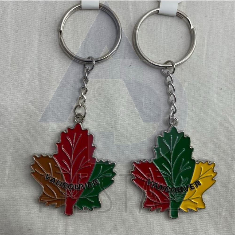 VANCOUVER 3 COLOR MAPLE LEAF WITH LETTERING, ASSORTED KEY CHAIN 