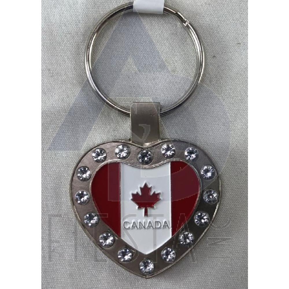 VANCOUVER HEART SHAPE WITH FLAG AND DIAMONDS KEY CHAIN 