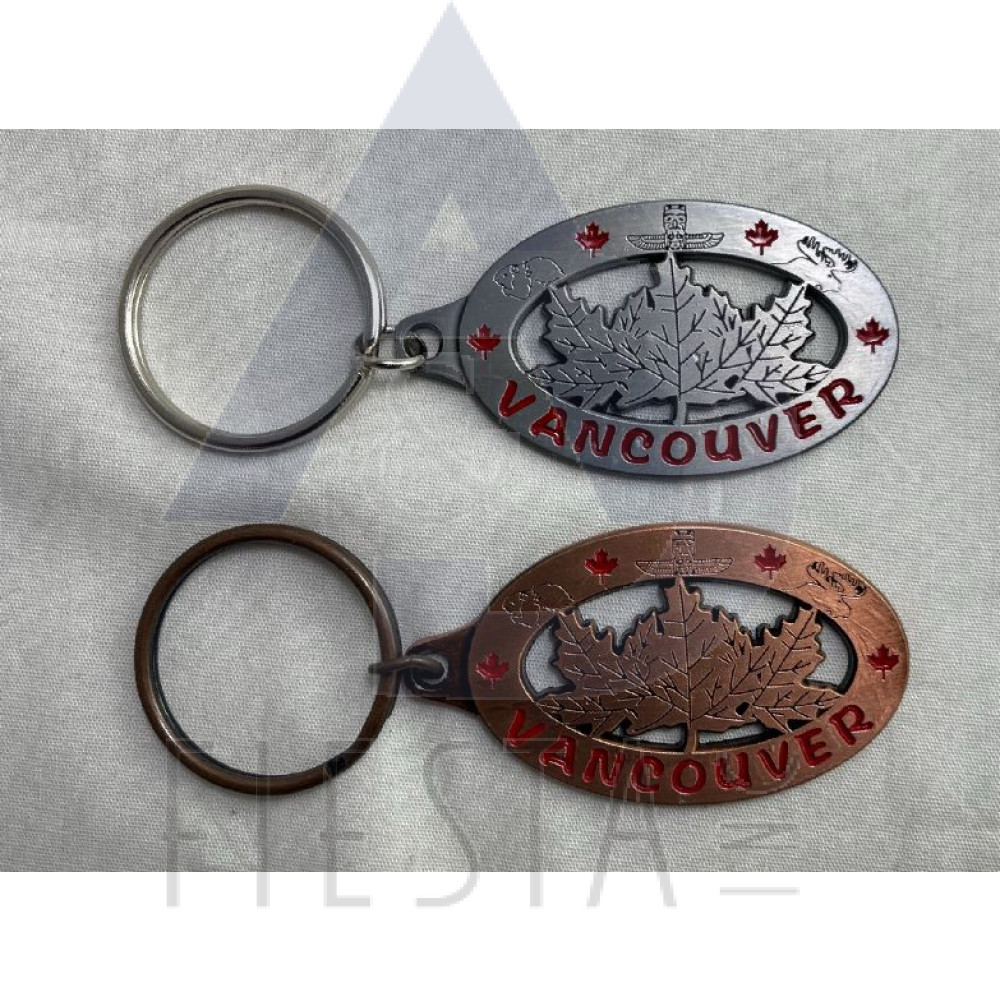 VANCOUVER OVAL WITH CUT-OUT MAPLE LEAF KEY CHAIN 