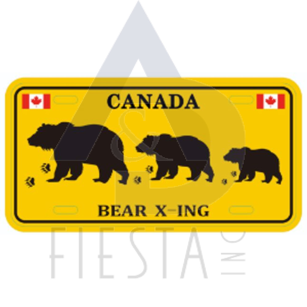 CANADA LARGE SIZE LICENSE PLATE YELLOW "DISCOVER CANADA 3 BEARS" 30X15 CM