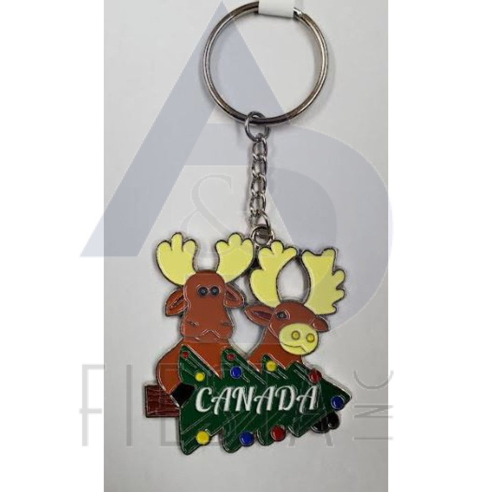 CANADA METAL LAYING CHRISTMAS TREE WITH MOOSE KEY CHAIN