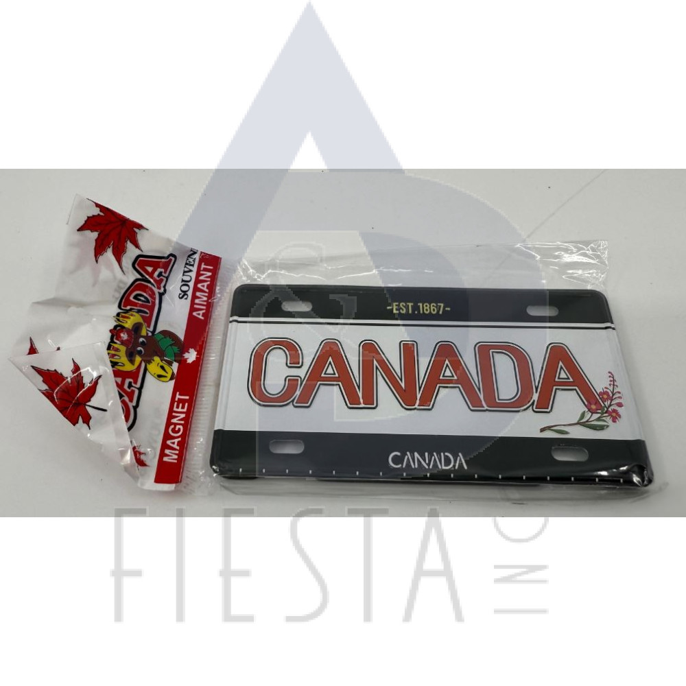 CANADA METAL LICENSE PLATE "CANADA" WITH BLACK HORIZONTAL LINES 10X5 CM MAGNET