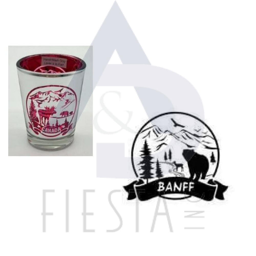BANFF RED SHOT GLASS WITH LANDMARKS LOGO