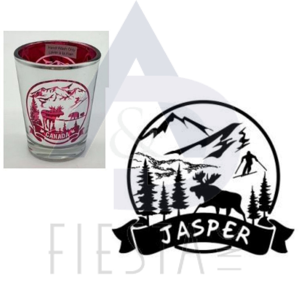 JASPER RED SHOT GLASS WITH LANDMARKS LOGO