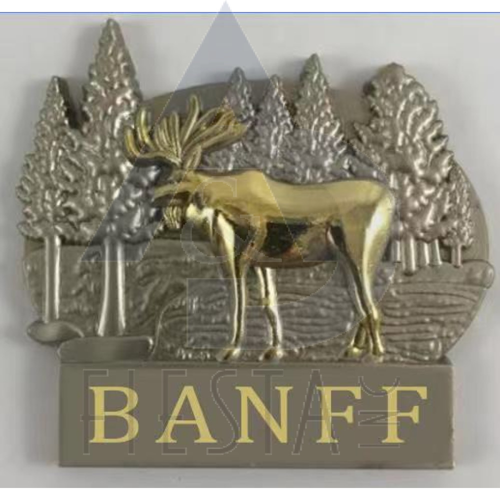 BANFF METAL 2-TONE MOOSE WALKING IN FOREST MAGNET