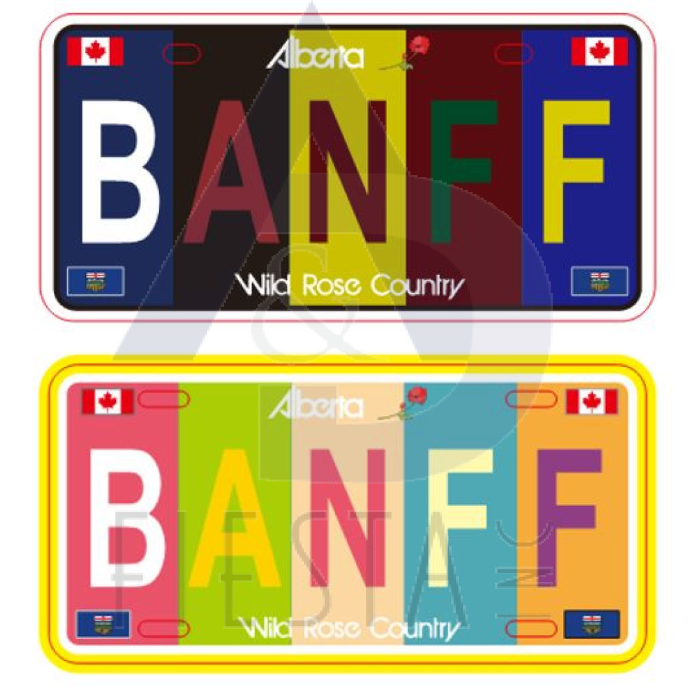 BANFF "FOIL" LICENSE PLATE "BANFF" MULTI DARK/LIGHT COLOR ASSORTED 10X5 CM MAGNET