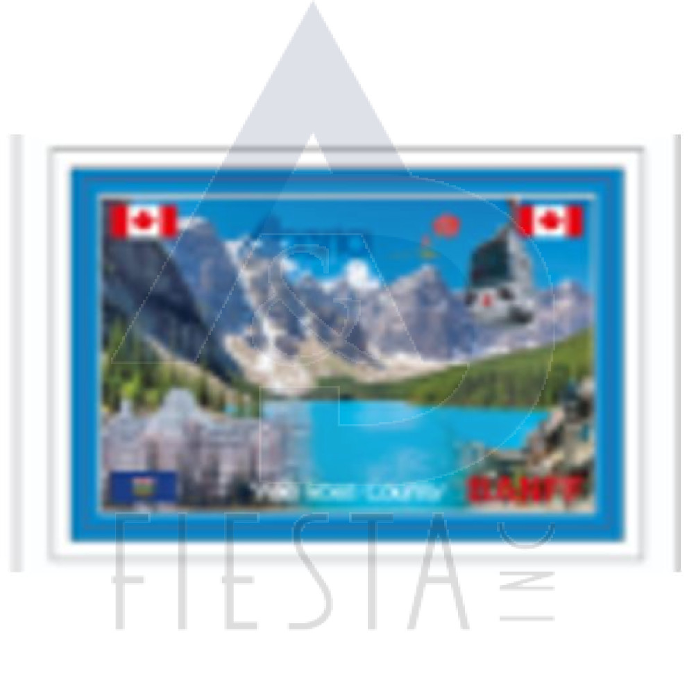 BANFF-ALBERTA LICENSE PLATE WITH BANFF LANDMARKS 8X5.5 CM MAGNET