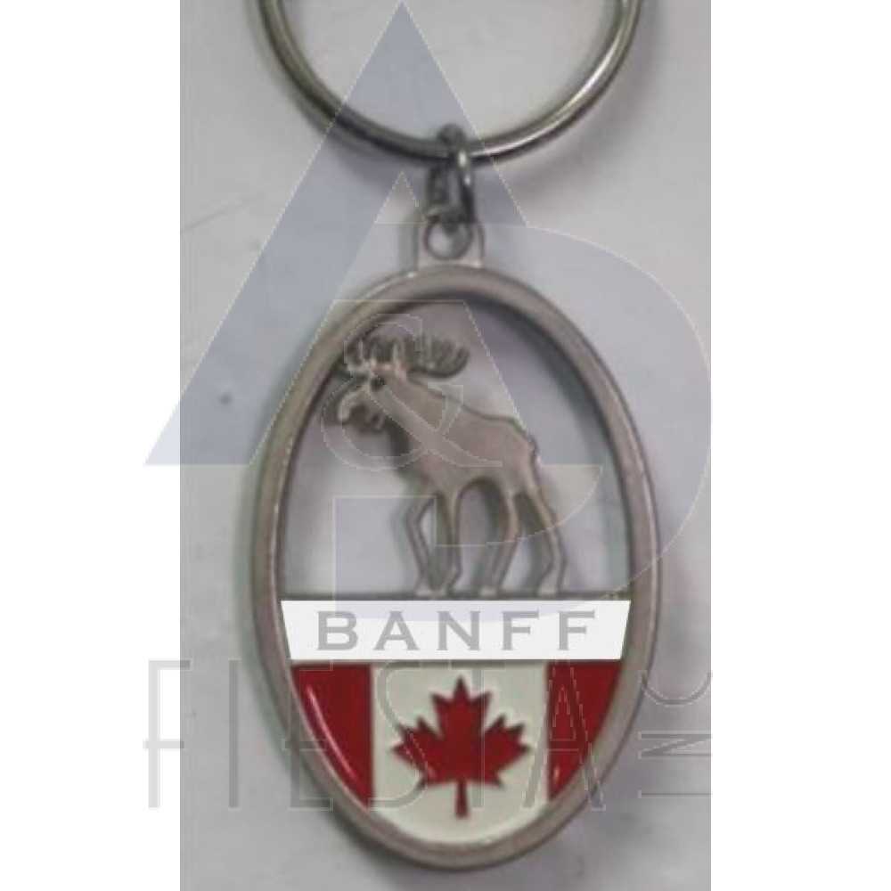 BANFF MOOSE OVAL KEY CHAIN WITH FLAG