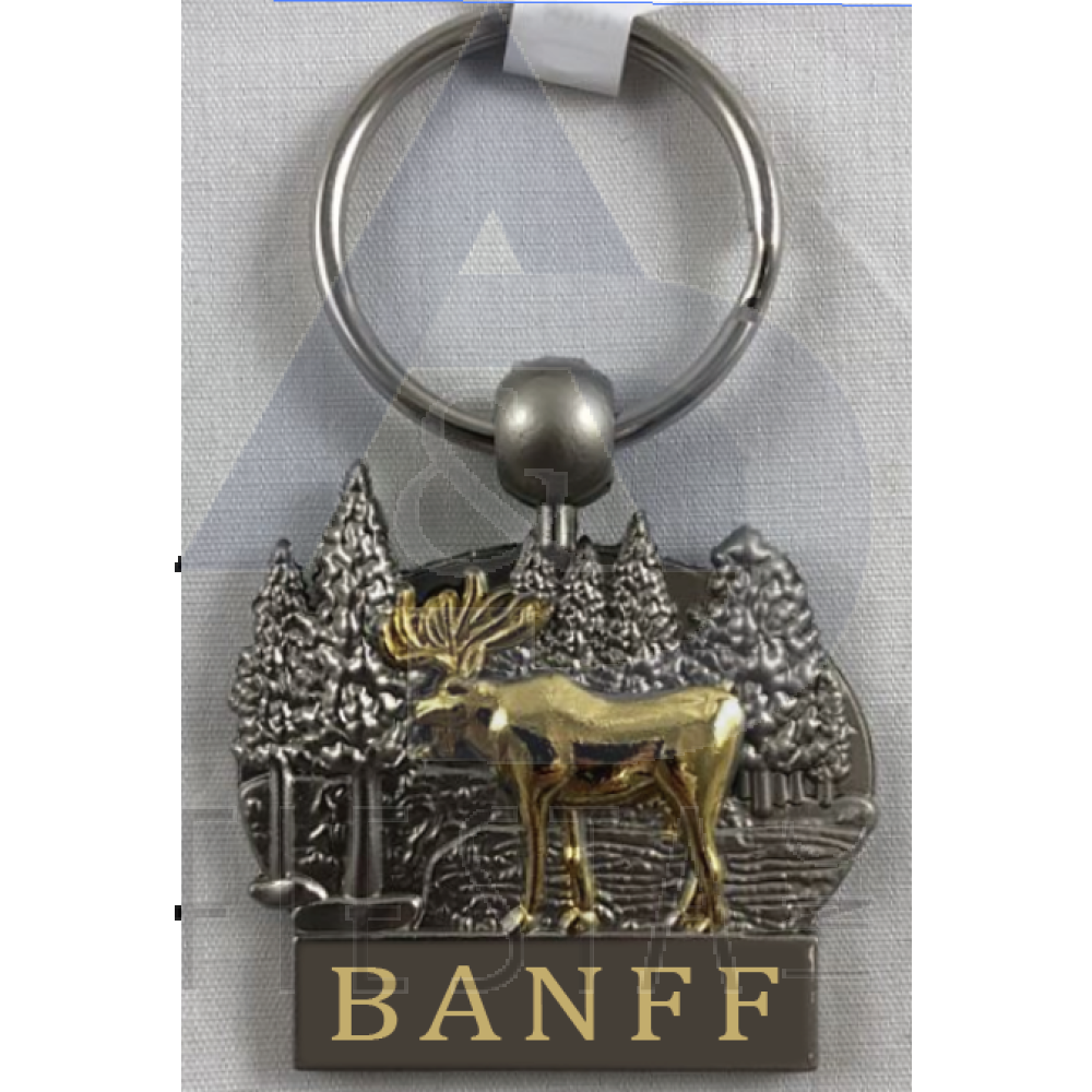 BANFF 2-TONE MOOSE WALKING IN FOREST KEY CHAIN