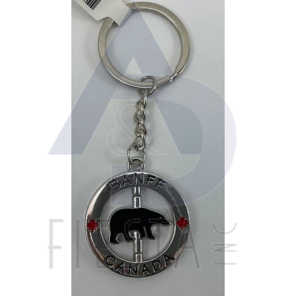 BANFF OVAL WITH SPINNING BROWN BEAR KEY CHAIN 