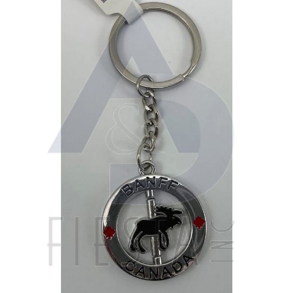 BANFF OVAL WITH SPINNING BROWN MOOSE KEY CHAIN 