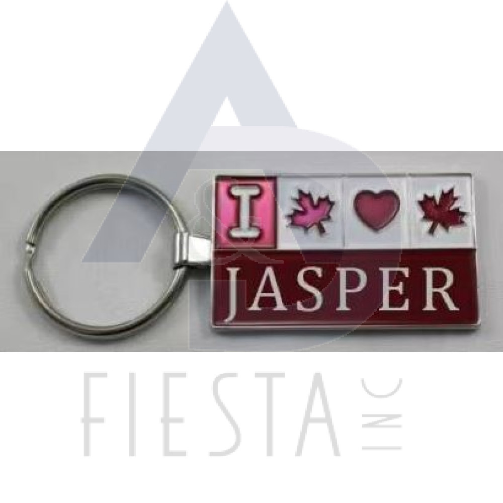 RECTANGLE “I LOVE JASPER” WITH MAPLE LEAFS KEY CHAIN