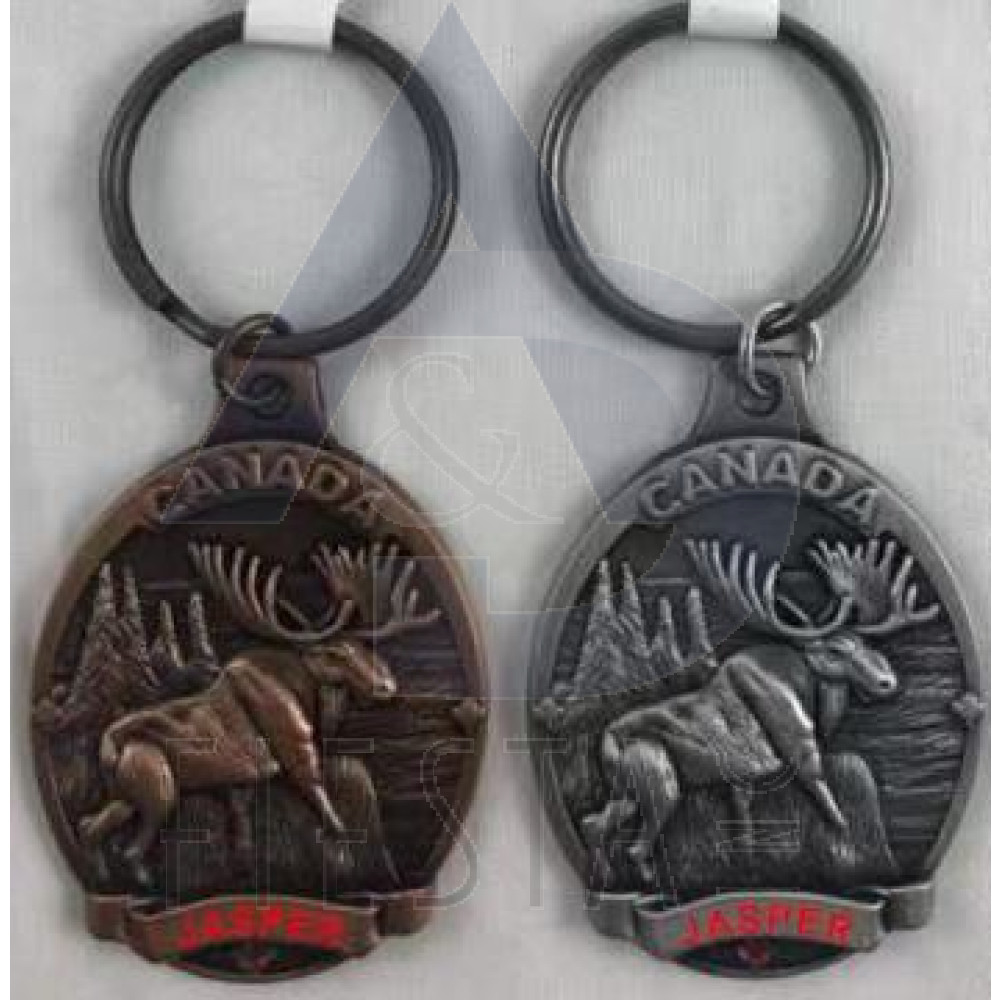 JASPER VERTICAL OVAL MOOSE IN FOREST KEY CHAIN