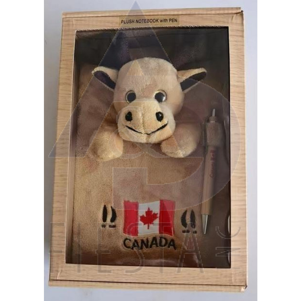 CANADA PLUSH MOOSE SMALL NOTE BOOK WITH WOODEN PEN IN GIFT BOX