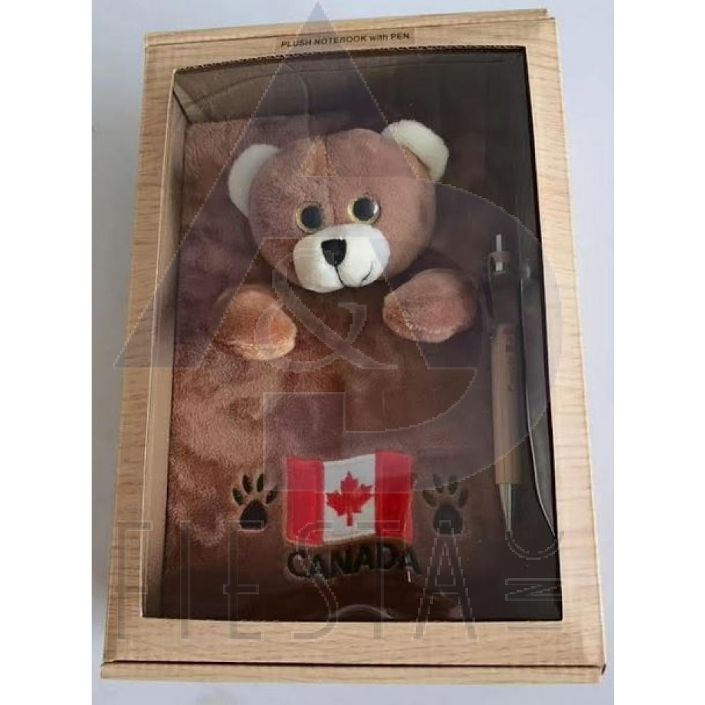 CANADA PLUSH BEAR SMALL NOTE BOOK WITH WOODEN PEN IN GIFT BOX
