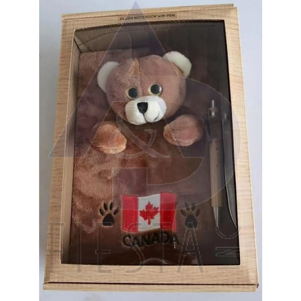 CANADA PLUSH BEAR LARGE NOTE BOOK WITH WOODEN PEN IN GIFT BOX