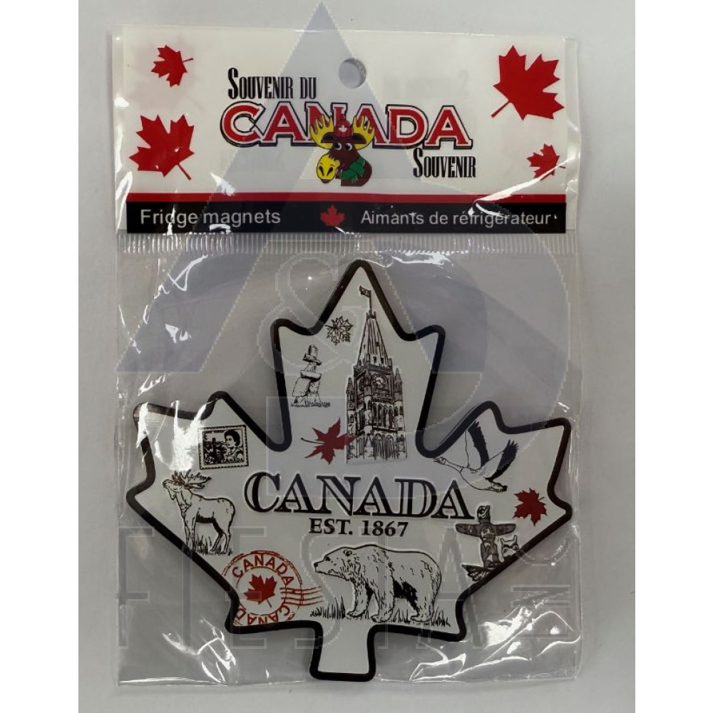 CANADA TINPLATE MAPLE LEAF SHAPE WITH ICONS MAGNET 