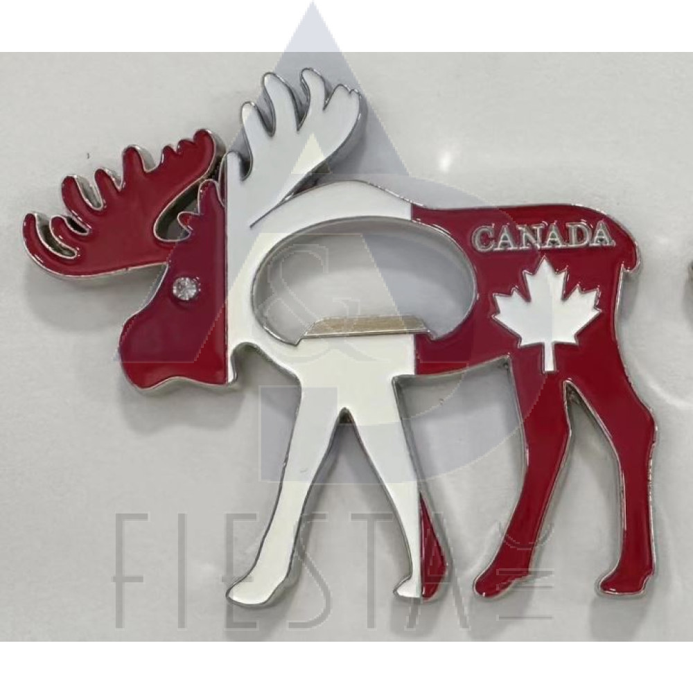 CANADA METAL STANDING MOOSE RED/WHITE/RED WITH BOTTLE OPENER MAGNET