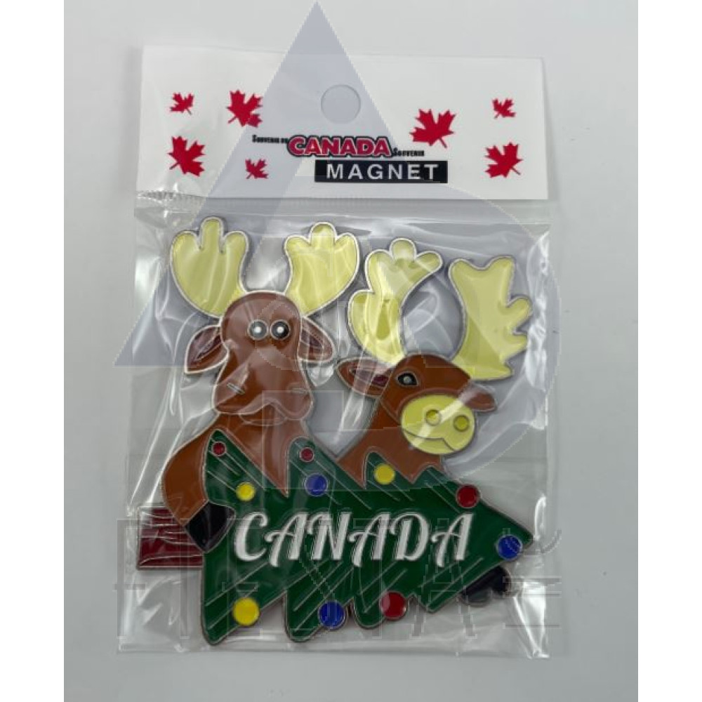 CANADA METAL LAYING CHRISTMAS TREE WITH MOOSE MAGNET