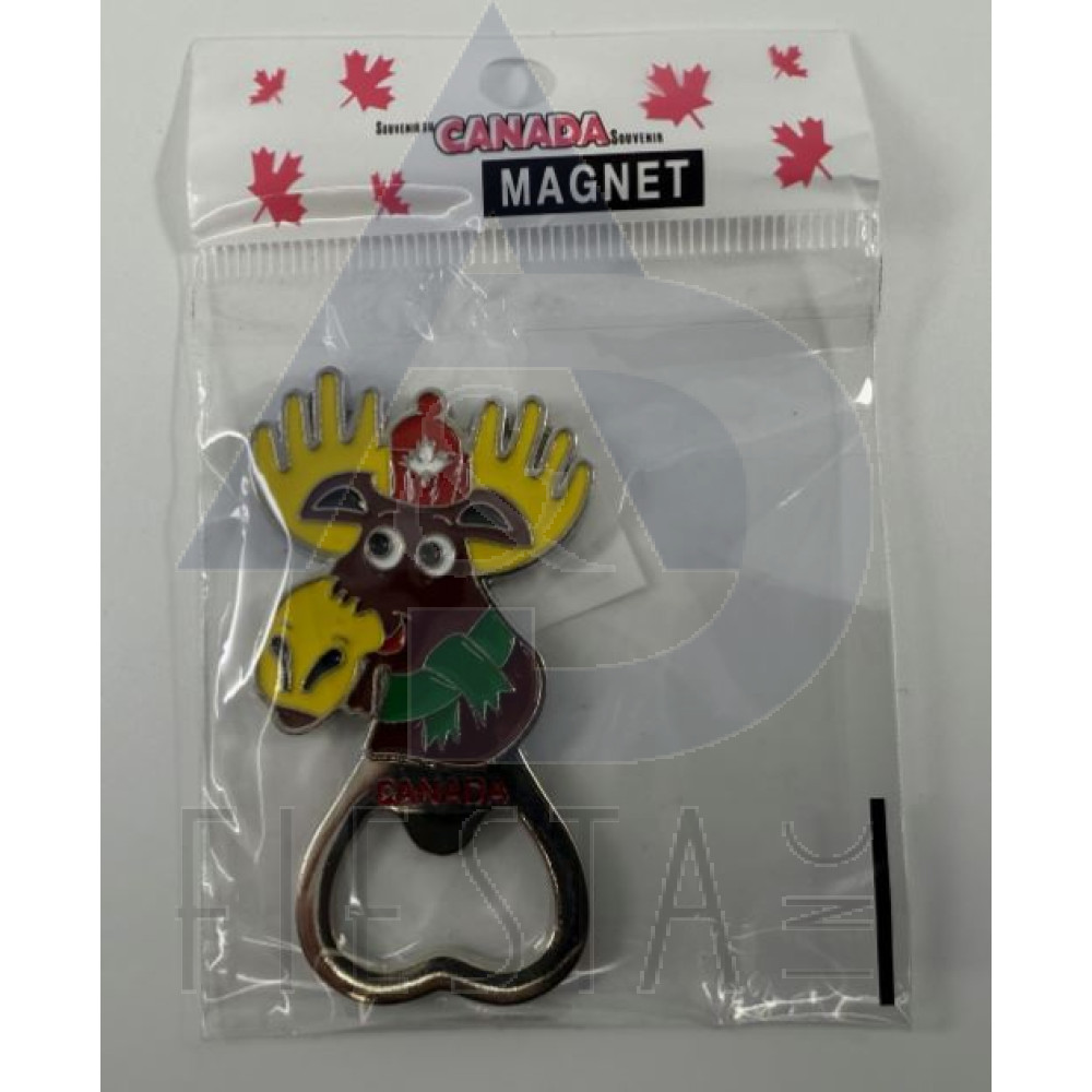 CANADA METAL COLORED MOOSE WITH HAT AND SCARF WITH BOTTLE OPENER MAGNET
