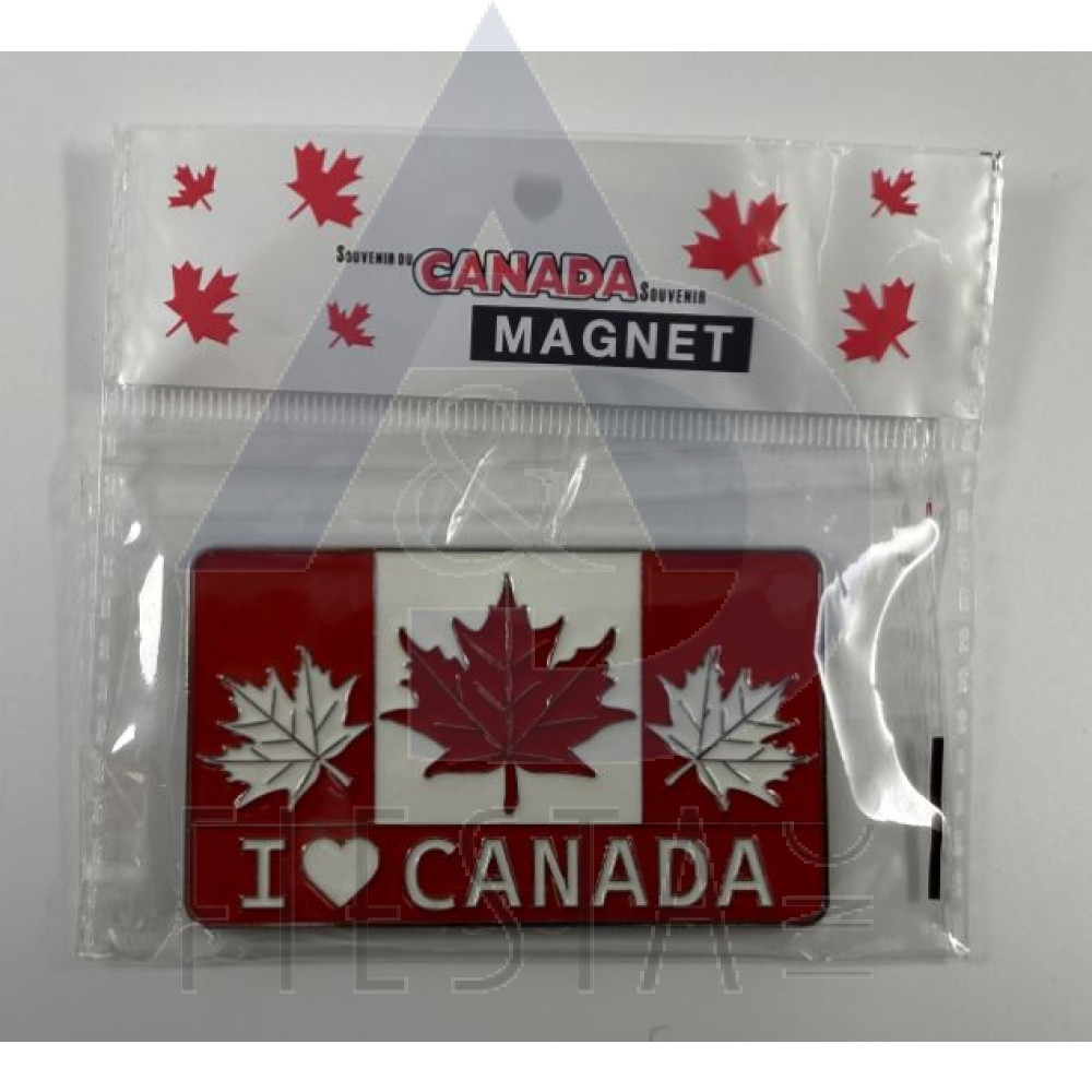 CANADA METAL RECTANGLE "I LOVE (HEART) CANADA" WITH RED/WHITE/RED MAPLE LEAFS 4.78X8 CM MAGNET