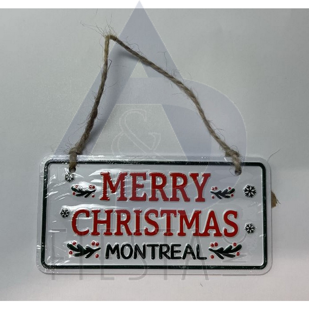 MERRY CHRISTMAS METAL HANGING SIGN WITH JUTE ROPE 5X10 CM-MONTREAL