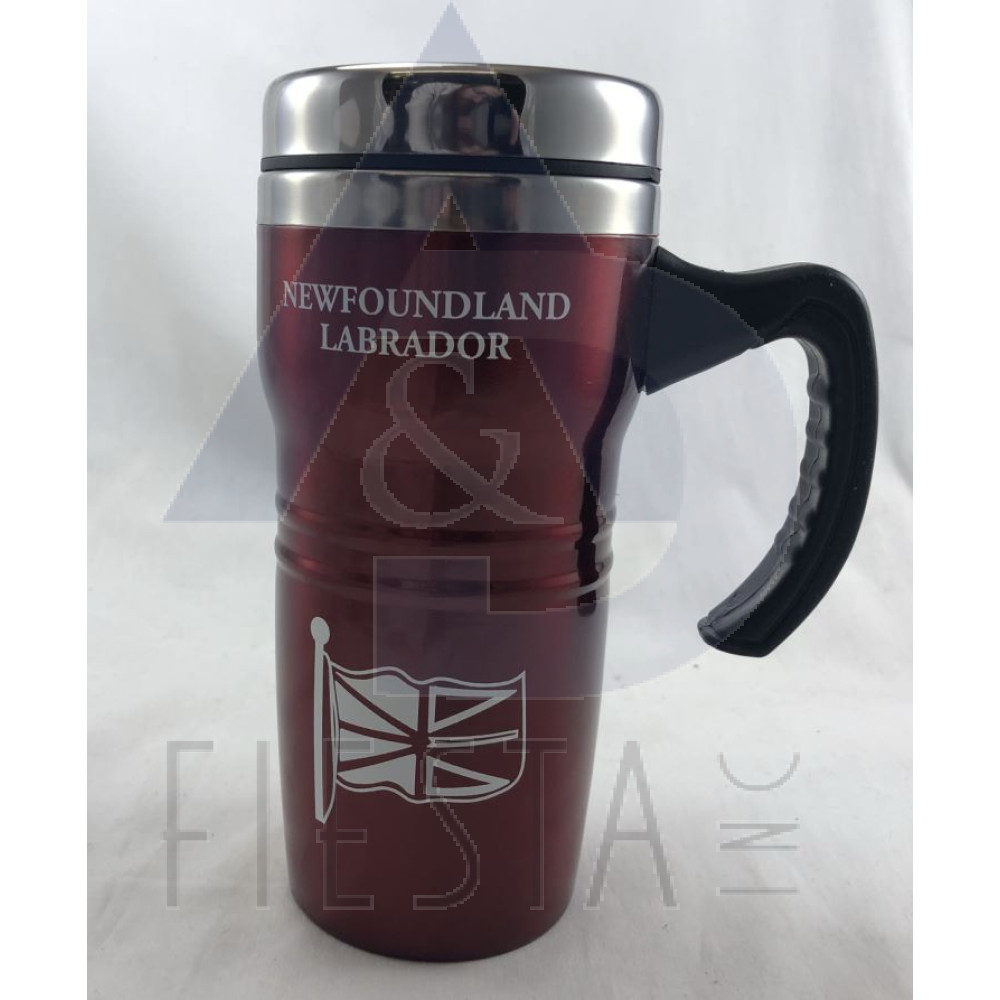 NEWFOUNDLAND LABRADOR STAINLESS STEEL TALL COFFEE MUG WITH HANDLE 16 OZ. RED