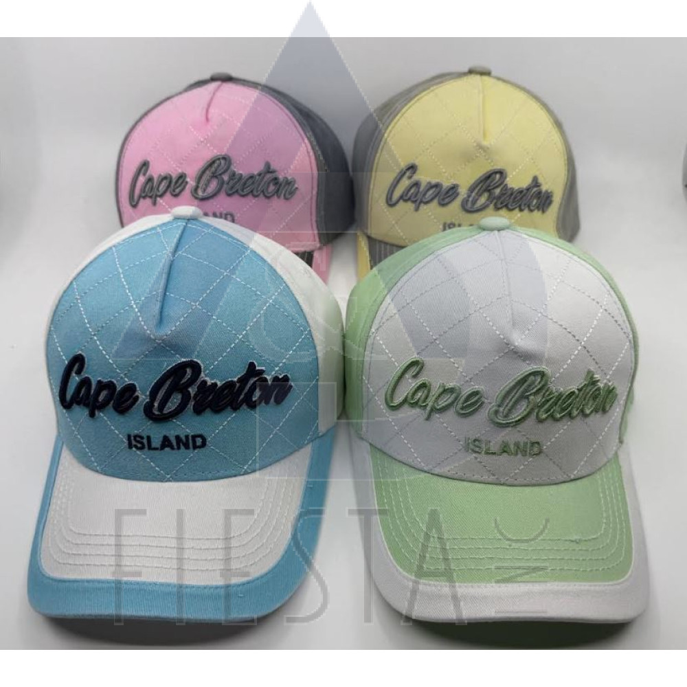 CAPE BRETON ISLAND CAP 2 TONED 3D SCRIPTED CHECKERBOARD OUTLINE, "CANADA" ON CLOSURE, LIGHT ASSORTED COLORS