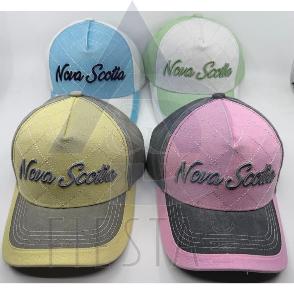NOVA SCOTIA CAP 2 TONED 3D SCRIPTED CHECKERBOARD OUTLINE, "CANADA" ON CLOSURE, LIGHT ASSORTED COLORS