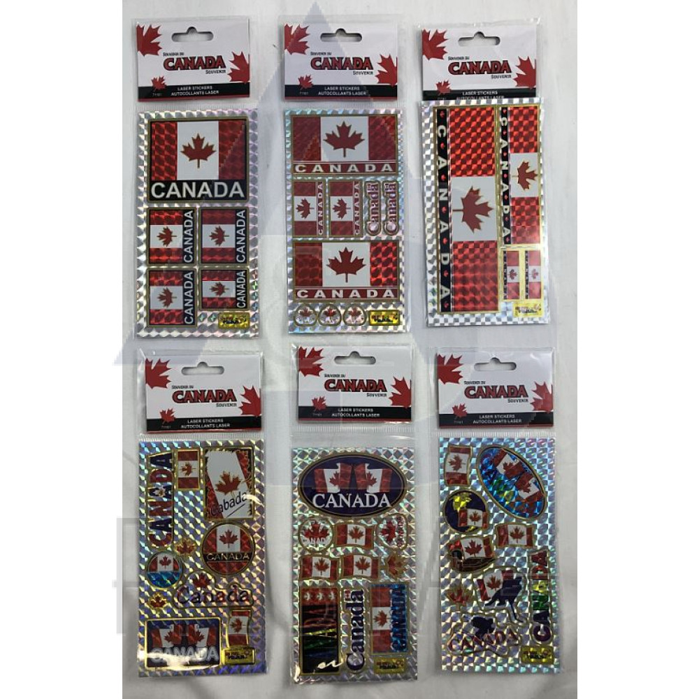 CANADA SMALL LASER STICKERS 6 ASSORTED