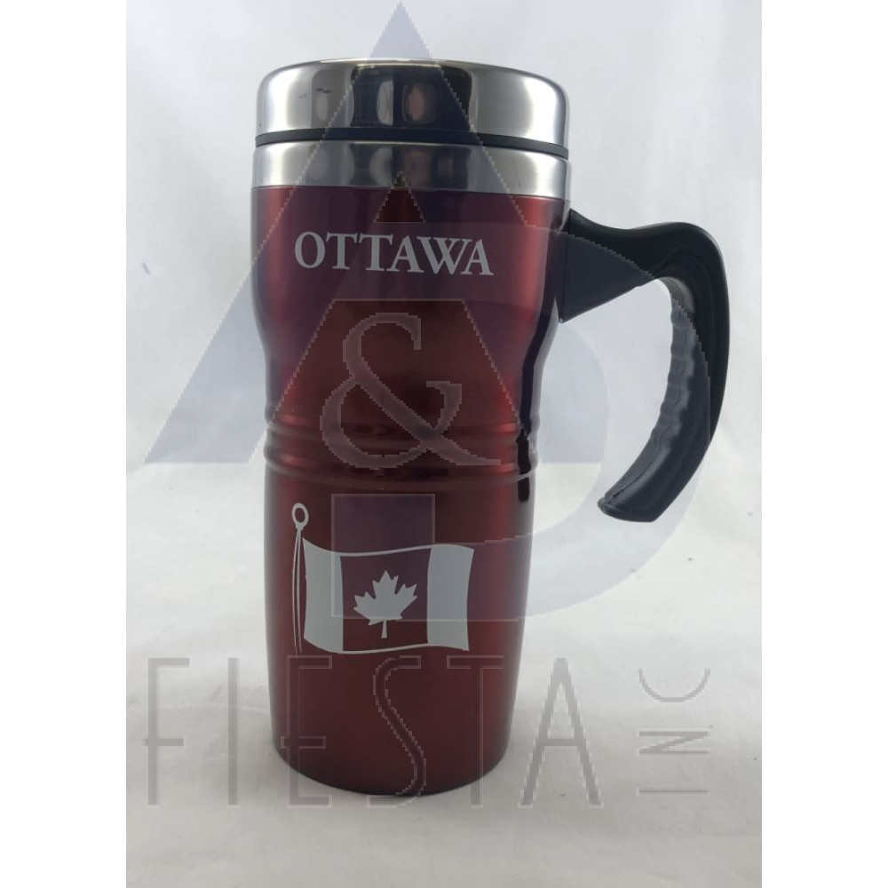 OTTAWA RED STAINLESS STEEL MUG WITH HANDLE 16 OZ.