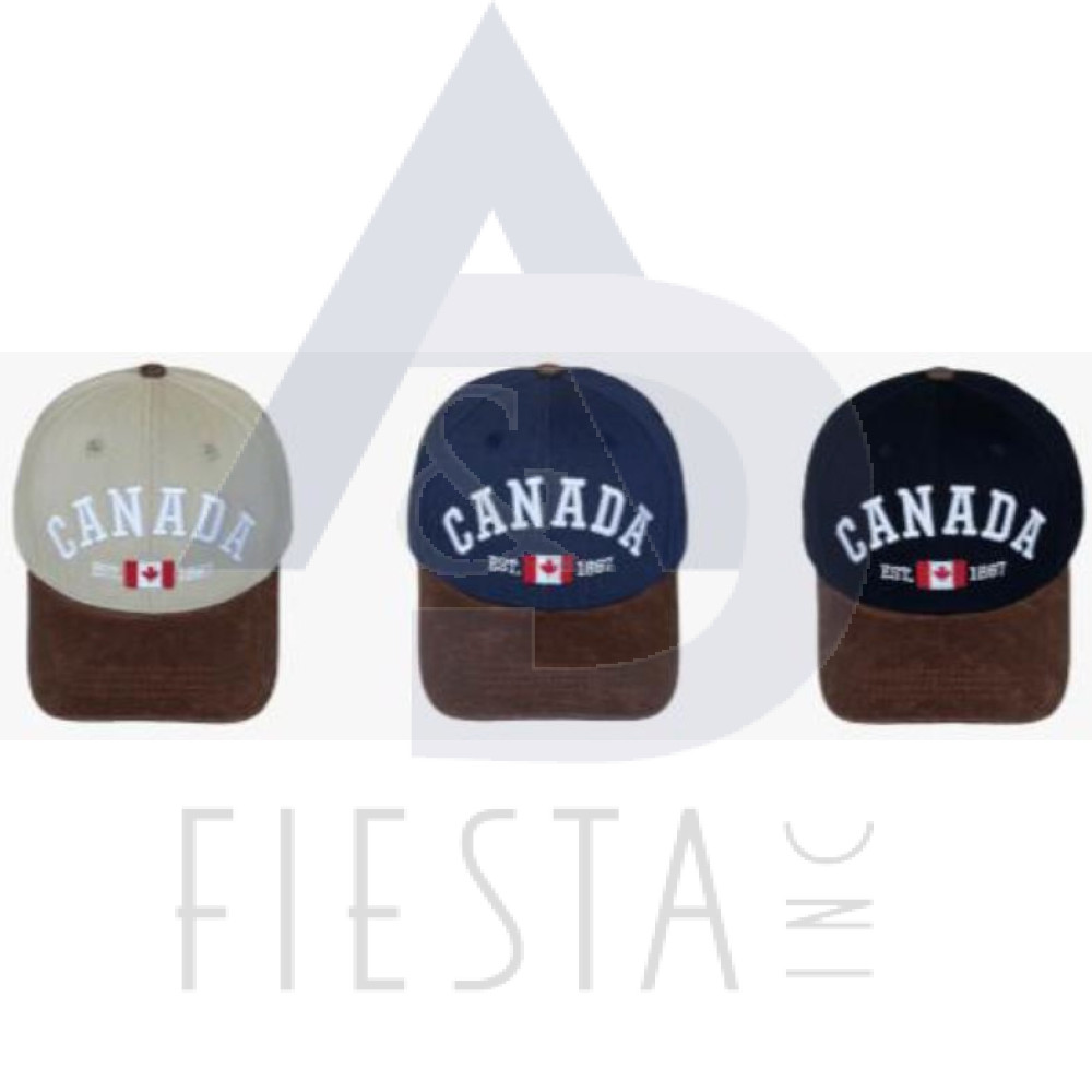 CANADA CAP, COTTON AND LEATHER VISOR 3D "CANADA" AND FLAT EST./FLAG/1867 WITH METAL CLOSURE 3 ASSORTED COLORS
