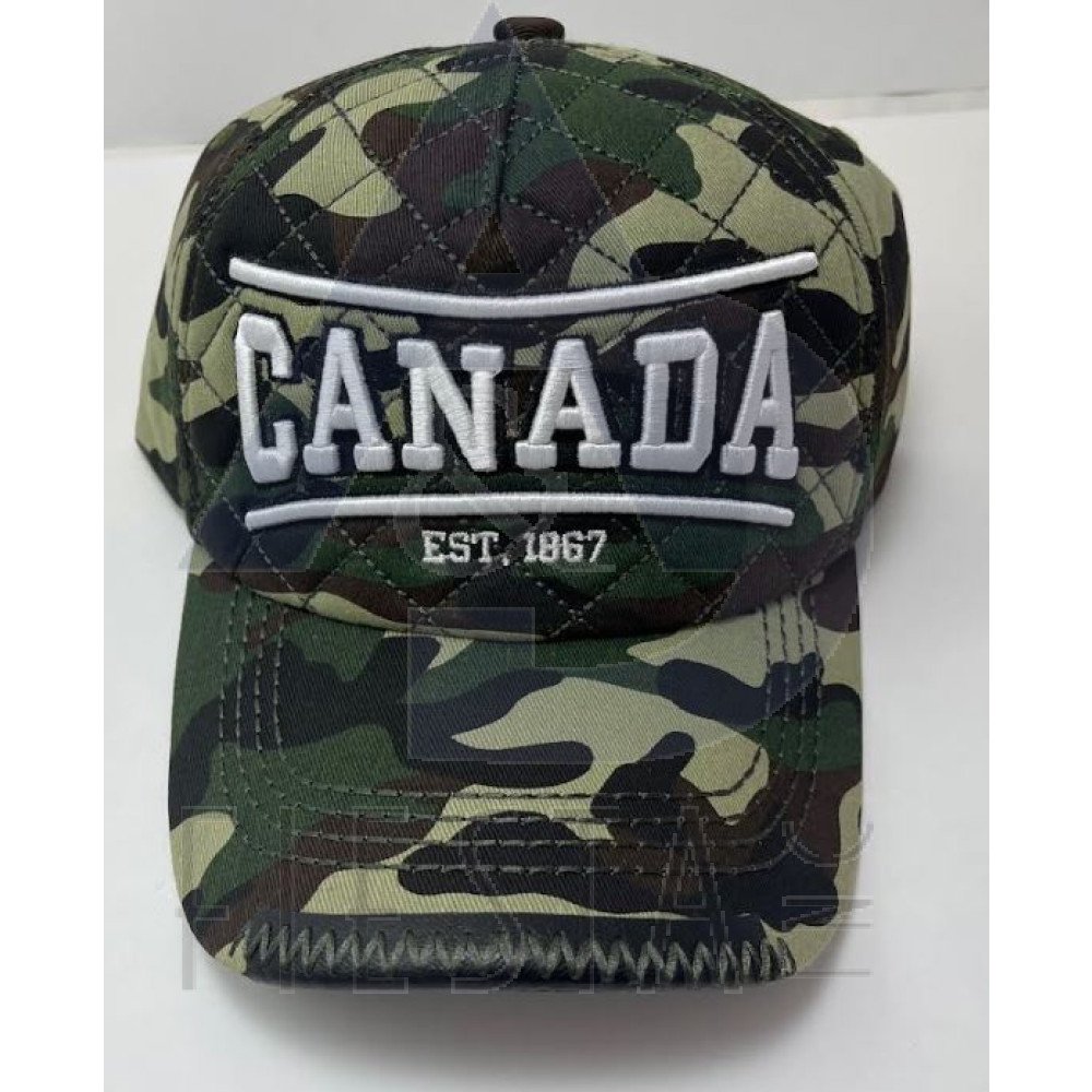 CANADA CAMO CAP WITH 3D "CANADA" CURVES & EST. 1867 IN FLAT