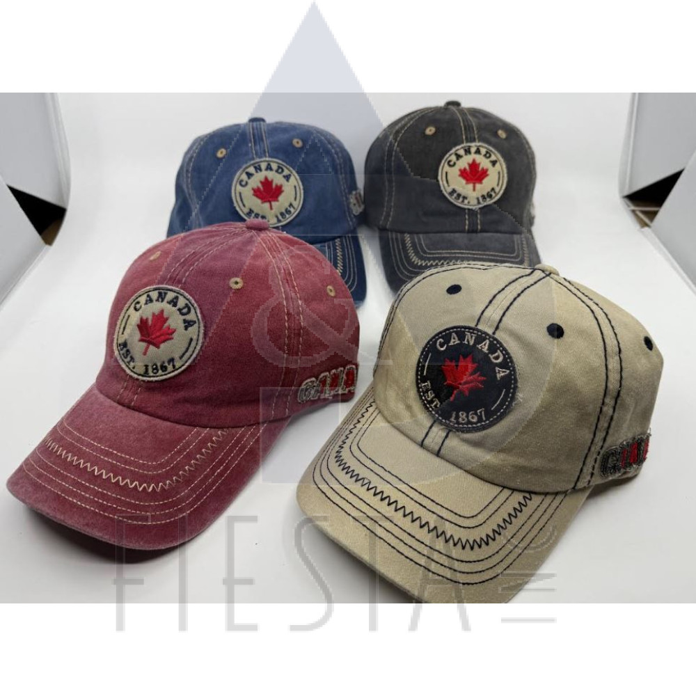 CANADA CAP WITH ROUND PATCH WITH "CANADA/MAPLE LEAF/EST. 1867, SIDE PATCH CANADA/1867 ASSORTED COLORS