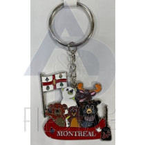 MONTREAL COLORED CANOE WITH MOOSE, BEAVER BLACK/WHITE/BROWN BEAR AND FLAG KEY CHAIN